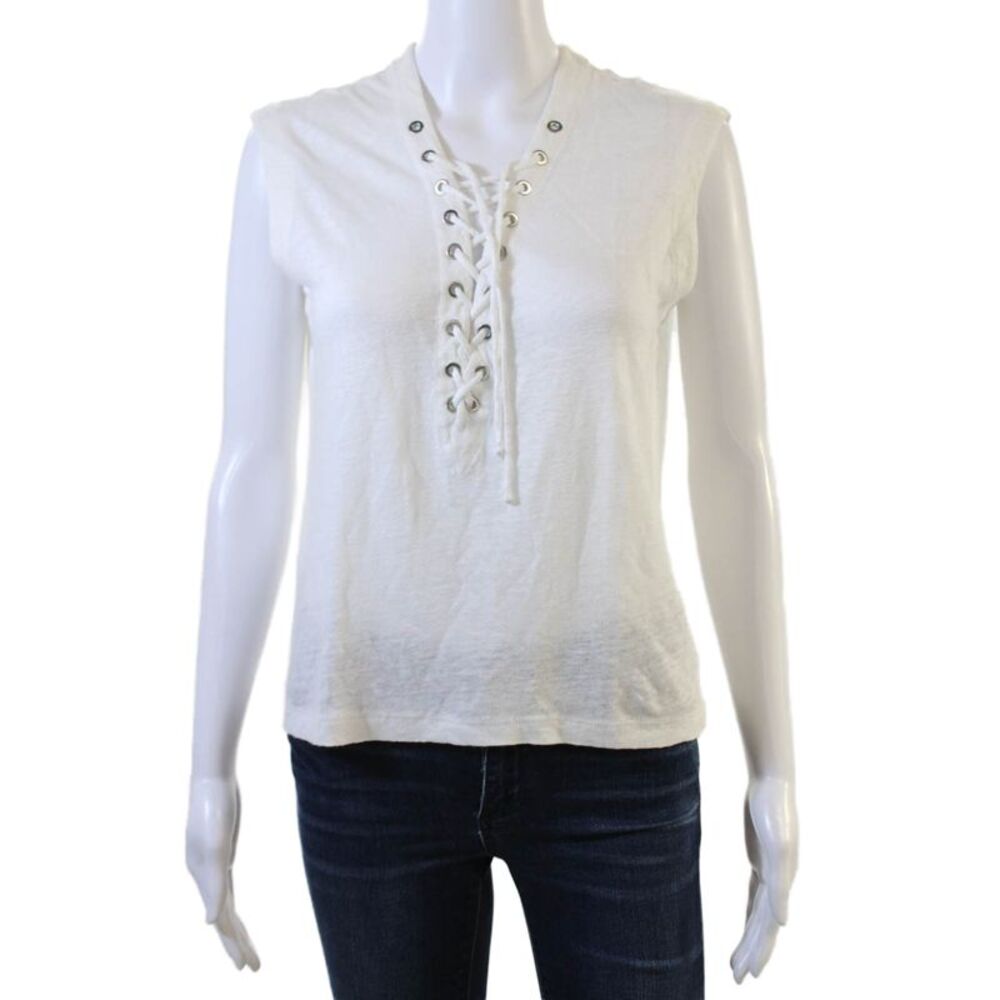 IRO Women Lace-Up White Basic Tank Top Cotton-Blend 90s Size M